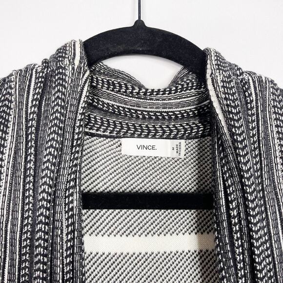 Vince Womens Medium M Black White Multi Striped Cardigan Sweater Open Front Long - Picture 9 of 14
